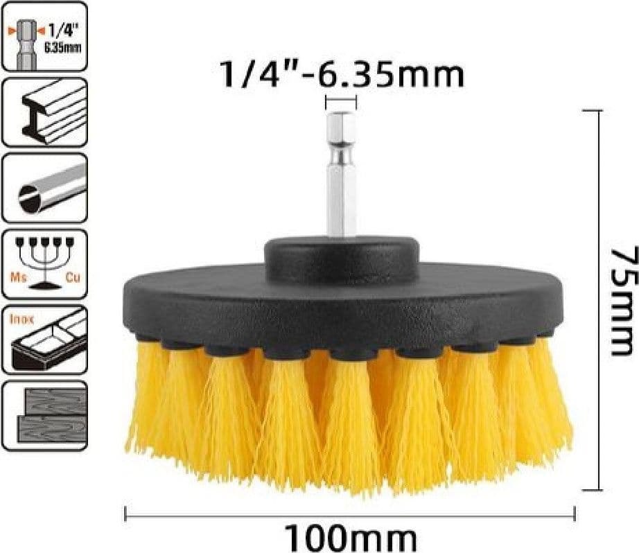 SPAZZOLA IN NYLON 100MM ATTACCO 1/4" ROTANTE TRAPANO ELETTRICO PER PULIZIA 57239 - 2