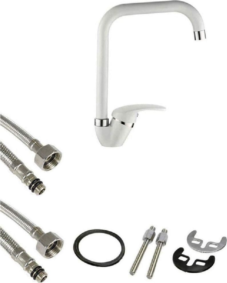 RUBINETTO PER LAVELLO DA CUCINA A CANNA ALTA QUADRATO MISCELATORE BIANCO 52946 - 3