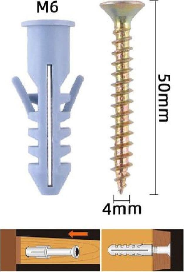 SET 10 PEZZI VITI VITE 4 X 50 MM + TASSELLI CON ALETTE TASSELLO M6 FISCHER 57201 - 2