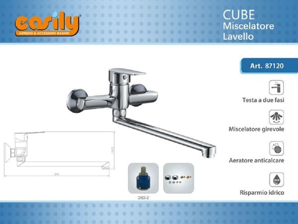 RUBINETTO MISCELATORE LAVELLO MONOCOMANDO MODERNO CROMATO CLASSICO CUBE 87120 - 3
