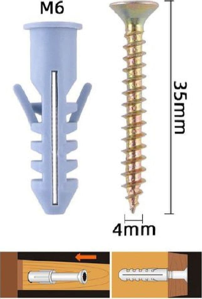 SET 18 PEZZI VITI VITE 4 X 35 MM + TASSELLI CON ALETTE TASSELLO M6 FISCHER 57203 - 2