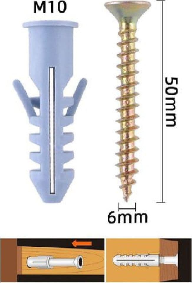 SET 8 PEZZI VITI VITE 6 X 50 MM + TASSELLI CON ALETTE TASSELLO M10 FISCHER 57197 - 2