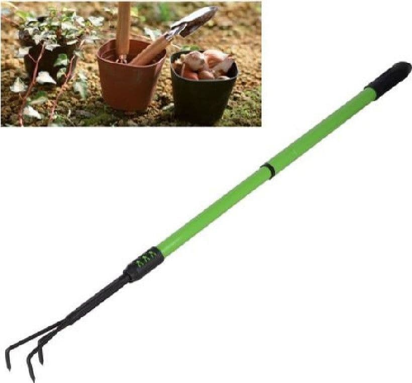 RASTRELLO A 3 DENTI CON MANICO ALLUNGABILE ATTREZZO PER GIARDINO 74-100CM 90071 - 2