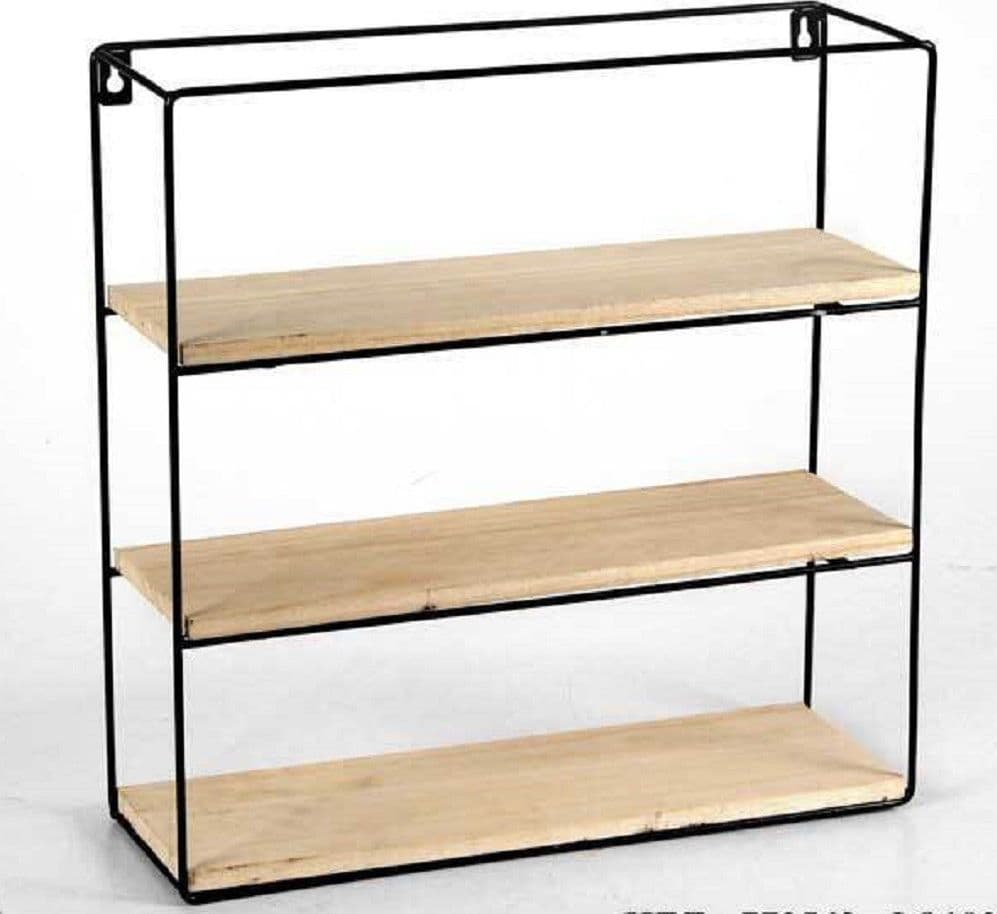 BACHECA PARETE IN METALLO SCAFFALE MENSOLE IN LEGNO LIBRERIA 40X12X40CM 773563 - 2