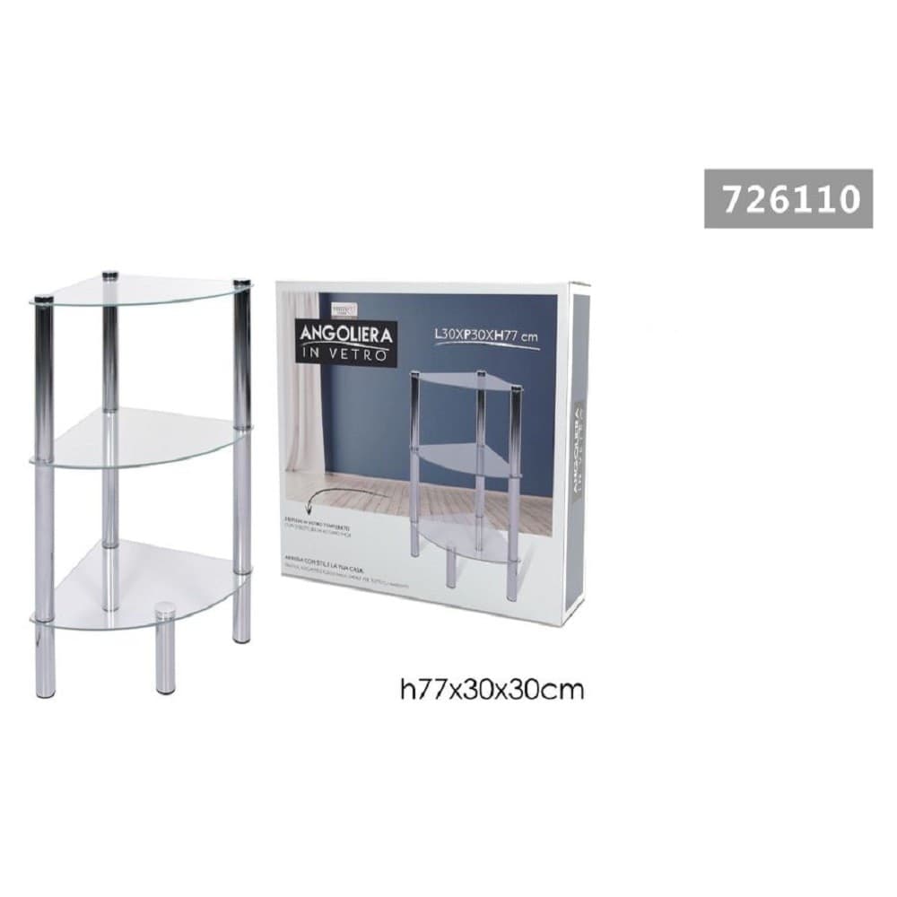 ANGOLIERA 3 RIPIANI SCAFFALE ANGOLARE IN VETRO TRASPARENTE 77 X 30 X 30CM 726110 - 2