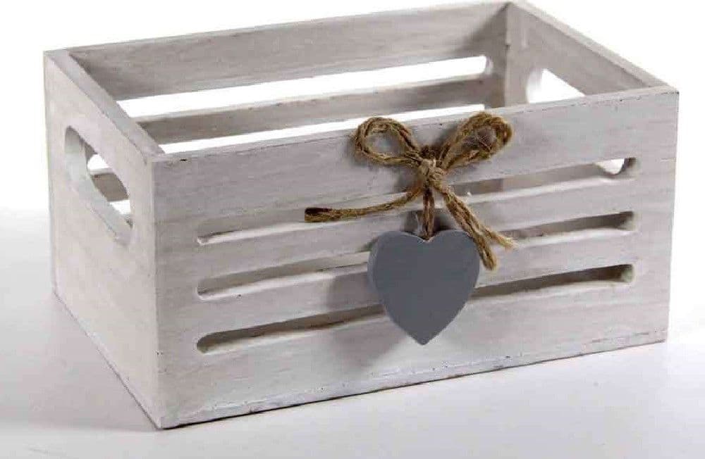 CASSETTINA PORTA OGGETTI IN LEGNO CON MANICI DECORO CUORE 20X13X8,5 CM 738258 - 2