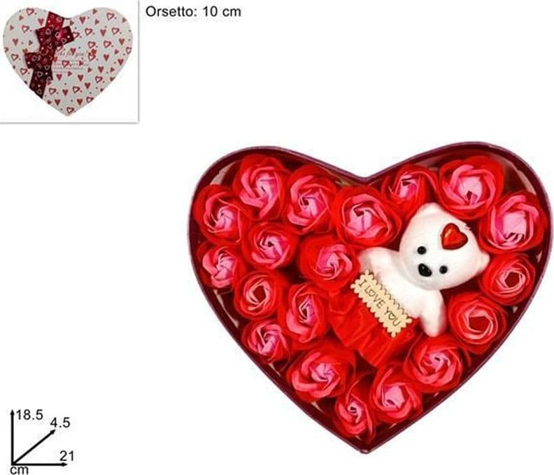 SCATOLA REGALO A FORMA DI CUORE CON ORSETTO E ROSE PER SAN VALENTINO ANNIVERSARI - 2