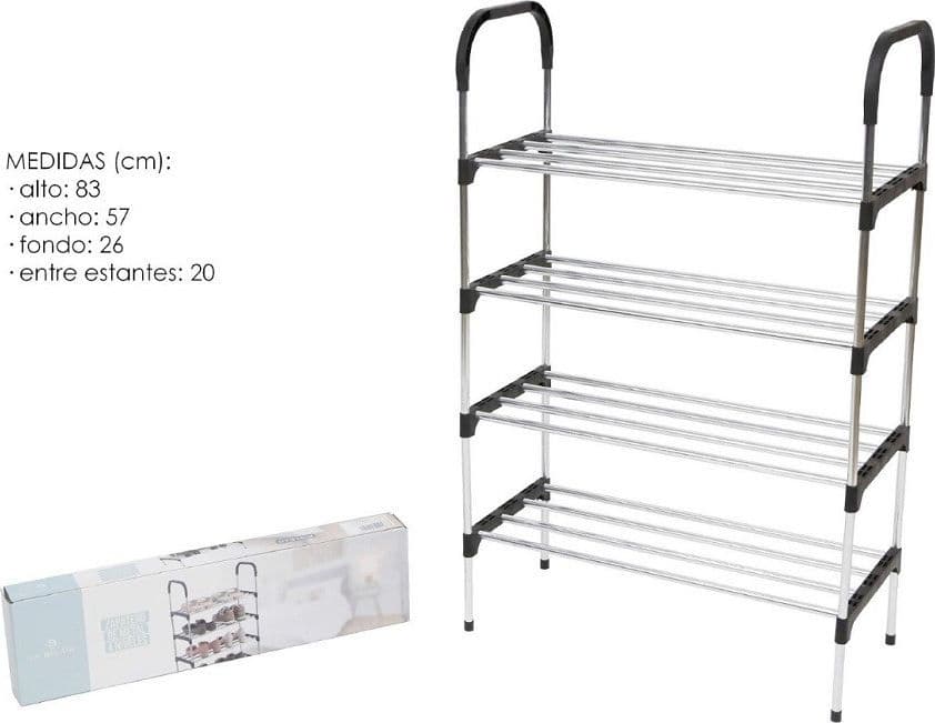 SCARPIERA IN METALLO PLASTICA 4 LIVELLI 57X26X83CM SALVASPAZIO PORTA SCARPE CASA - 2