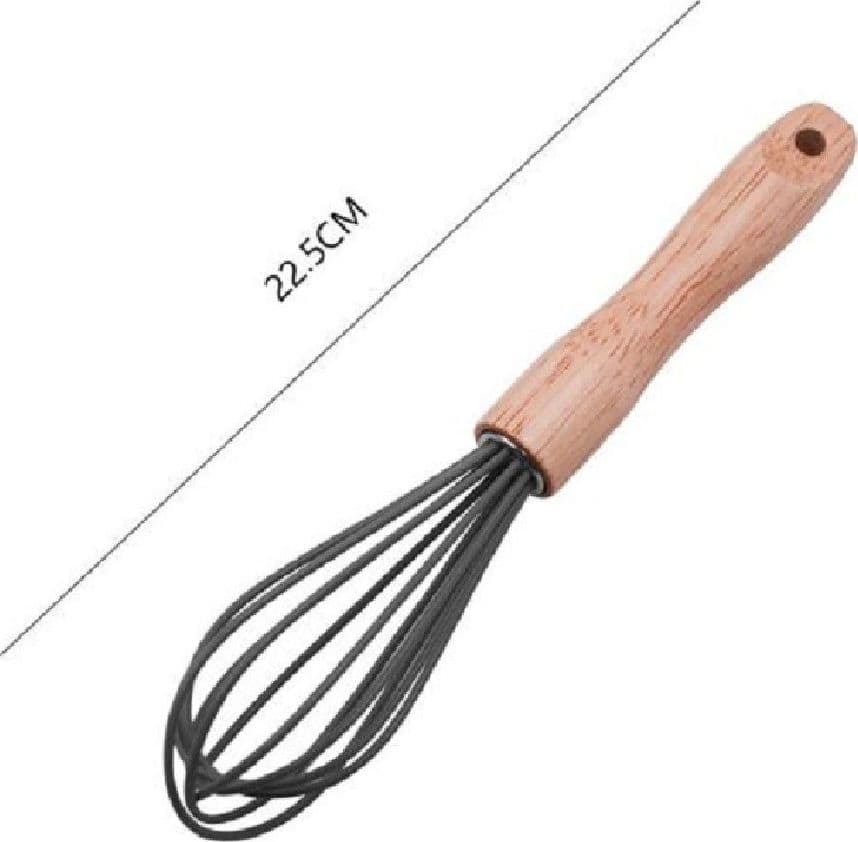 SBATTIUOVA FRUSTA 8" SBATTI UOVA IN SILICONE MANICO LEGNO 22.5CM DA CUCINA 50738 - 2