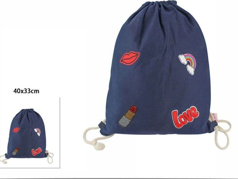 SACCA MARE CON DECORAZIONI LOVE SACCHETTO SPORTIVO DENIM MULTIUSO RAGAZZA 40X33 - 2