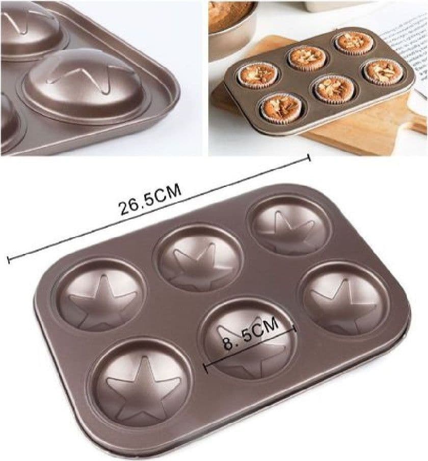 STAMPO TEGLIA VASSOIO ANTIADERENTE 6 MUFFIN CUPCAKE DOLCI BUDINO A STELLE 98653 - 2
