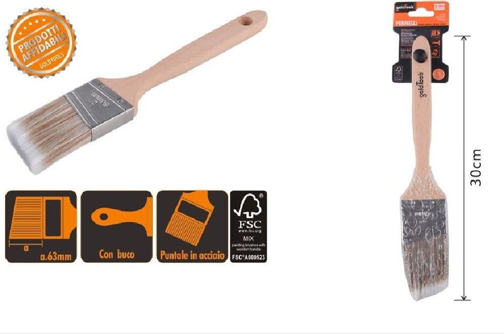 PENNELLO PIATTO 30CM OBLIQUO CON MANICO IN LEGNO SETOLE LUNGHE DA PITTURA 90212 - 2