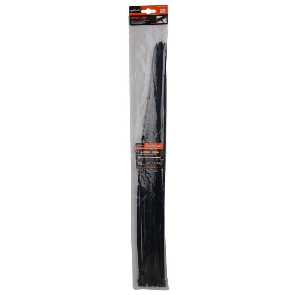 SET 20PZ FASCETTE CAVI CAVO NERO STRINGENTI IN PLASTICA NYLON 4.8 X 500 MM 92387 - 2