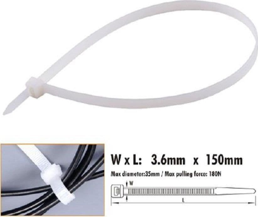 SET 40 PZ FASCETTE CAVI CAVO BIANCO STRINGENTI IN PLASTICA NYLON 3.6X150MM 92365 - 2
