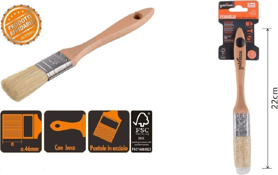 PENNELLO PIATTO 22 CM CON MANICO IN LEGNO SETOLE MORBIDE PITTURA VERNICE 90202 - 2