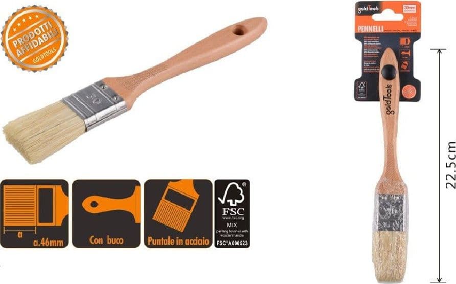 PENNELLO PIATTO 22.5CM CON MANICO LEGNO SETOLE MORBIDE PER PITTURA VERNICE 90203 - 2