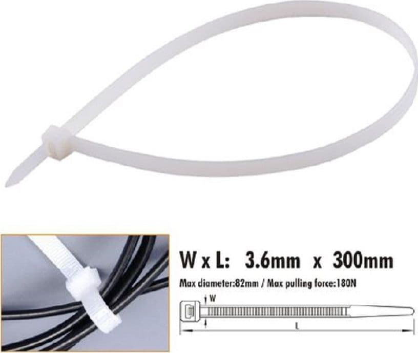 SET 30 PZ FASCETTE CAVI CAVO BIANCO STRINGENTI IN PLASTICA NYLON 3.6X300MM 92368 - 2