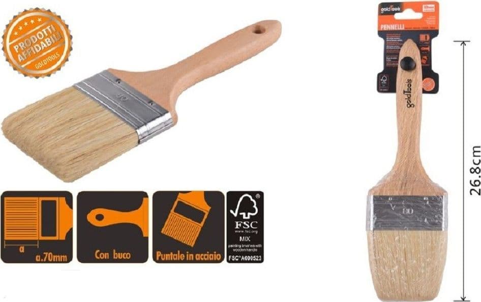 PENNELLO PIATTO 26.8 CM CON MANICO IN LEGNO SETOLE MORBIDE PITTURA VERNICE 90208 - 2