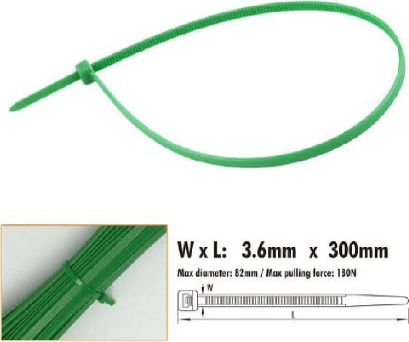 SET 30 PZ FASCETTE CAVI CAVO VERDE STRINGENTI IN PLASTICA NYLON 3.6X300 MM 92397 - 2