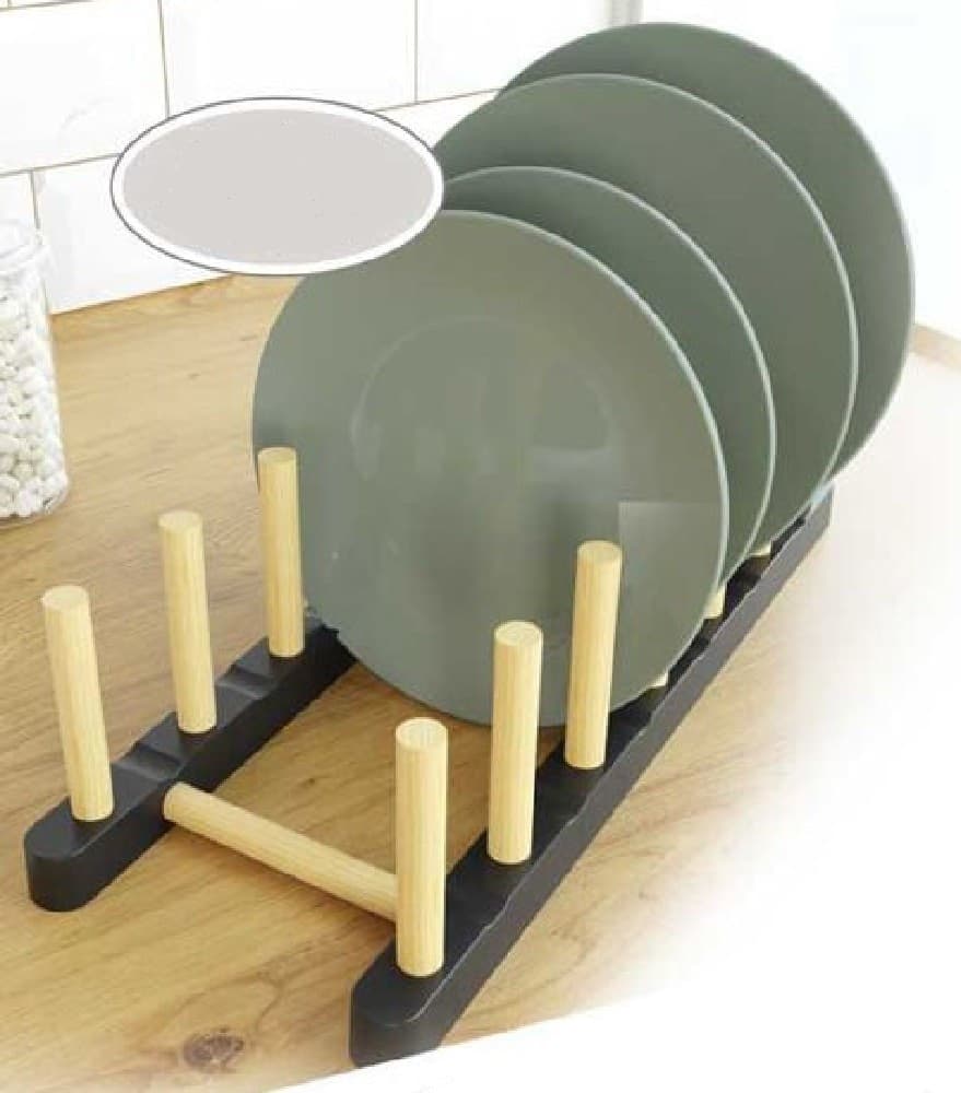 PORTAPIATTI IN LEGNO 11X28X9CM ORGANIZZATORE SUPPORTO PORTA PIATTO CUCINA 838293 - 3
