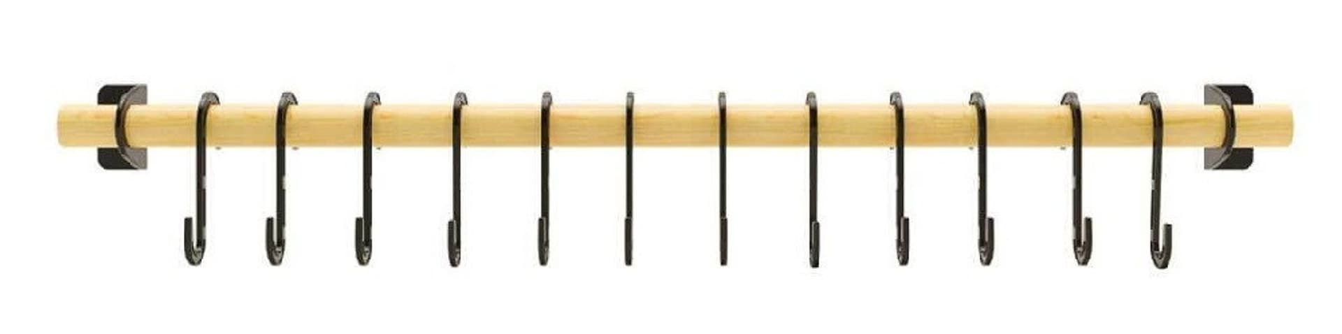 BARRA PORTA UTENSILI CUCINA DA PARETE IN LEGNO 3 X 60 X 5 CM CON 12 GANCI 838309 - 2