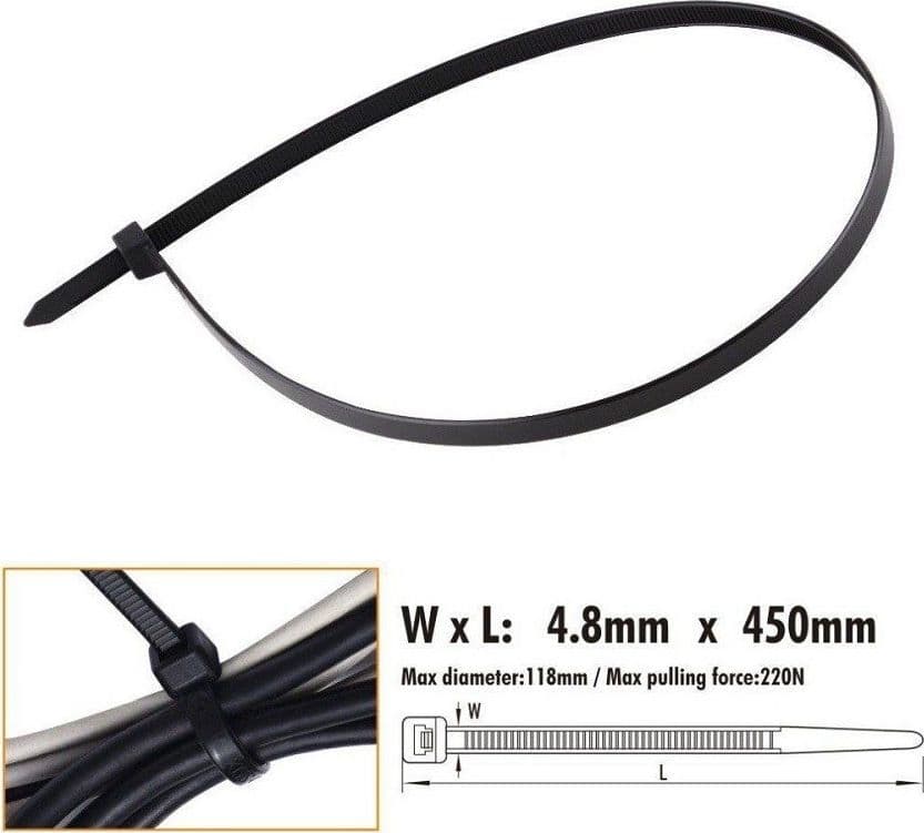 SET 20 PZ FASCETTE CAVI CAVO NERO STRINGENTI IN PLASTICA NYLON 4.8X450 MM 92386 - 2