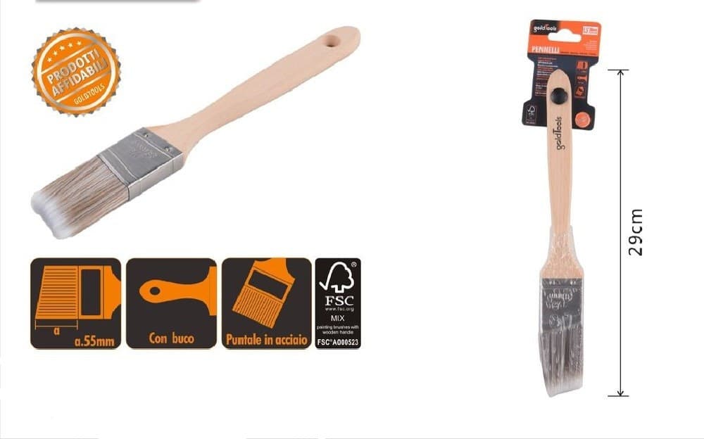 PENNELLO PIATTO 29 CM OBLIQUO CON MANICO IN LEGNO SETOLE LUNGHE DA PITTURA 90211 - 2