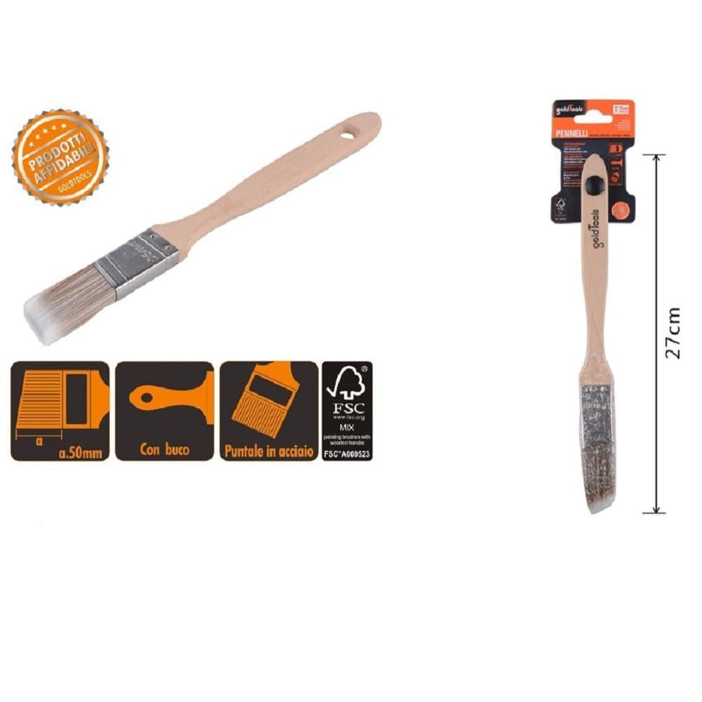 PENNELLO PIATTO 27CM OBLIQUO CON MANICO IN LEGNO SETOLE LUNGHE DA PITTURA 90210 - 2