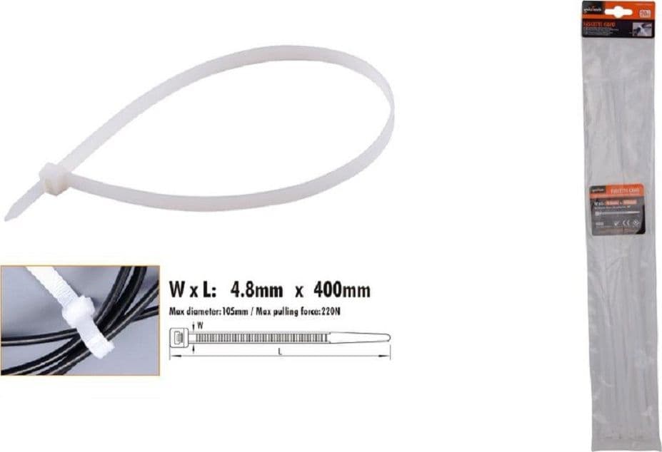 SET 20PZ FASCETTE CAVI CAVO BIANCO STRINGENTI IN PLASTICA NYLON 4.8X400 MM 92370 - 3