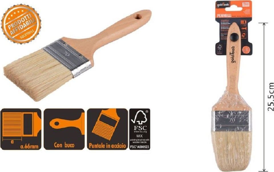 PENNELLO PIATTO 25.5 CM CON MANICO IN LEGNO SETOLE MORBIDE PITTURA VERNICE 90207 - 2