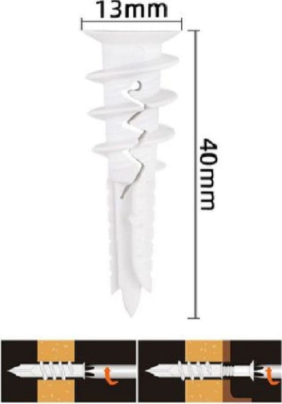 SET 8 PEZZI TASSELLI IN PLASTICA TASSELLO FISCHER FISSAGGIO VITI 13 X 40MM 57181 - 2