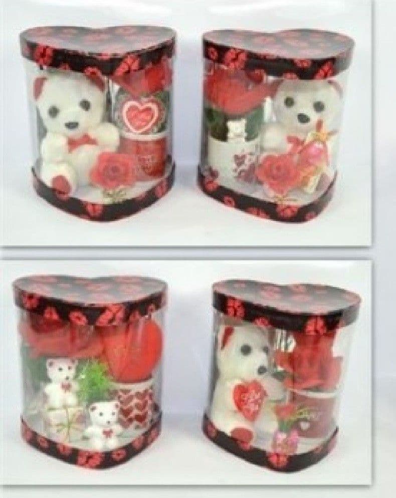 TAZZINA CON PELUCHE ORSETTO 16,5X14,5X17,5CM SAN VALENTINO FIORE CONFEZIONE CUORE - 2