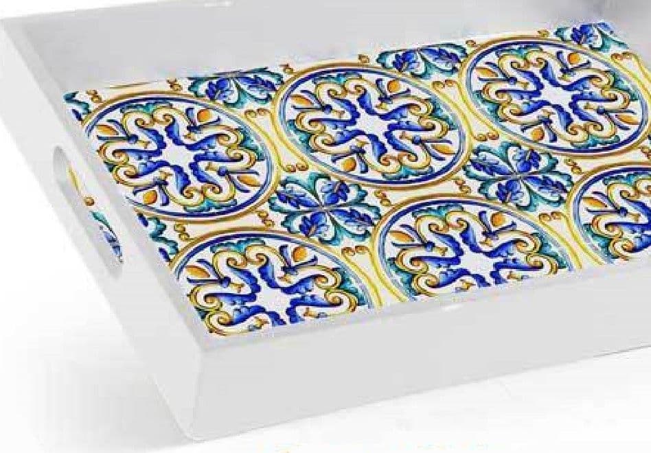 VASSOIO PORTATA RETTANGOLARE LEGNO 20X26X4CM CON MANICI 2 DECORI MOSAICO 822124 - 4