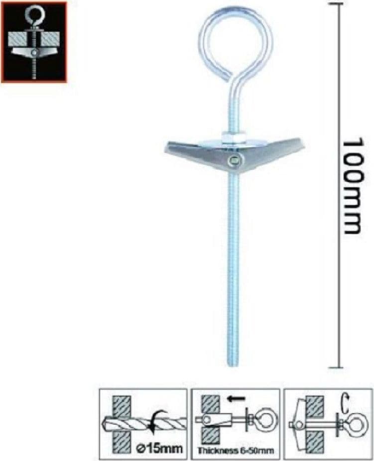 SET 2PZ ANCORA FARFALLA CON OCCHIOLO CHIUSO ACCIAIO DADO RONDELLA M5X100MM 57233 - 2