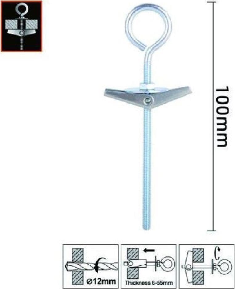 SET 2PZ ANCORA FARFALLA CON OCCHIOLO CHIUSO ACCIAIO DADO RONDELLA M4X100MM 57232 - 2