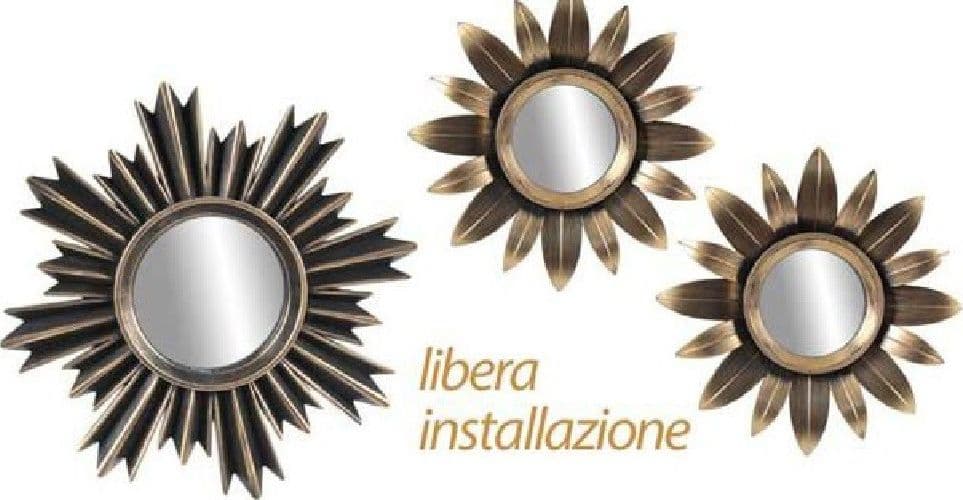SET 3 SPECCHI PARETE DECORATIVI ORO 25/35CM PLASTICA LIBERA INSTALLAZIONE 823893 - 2