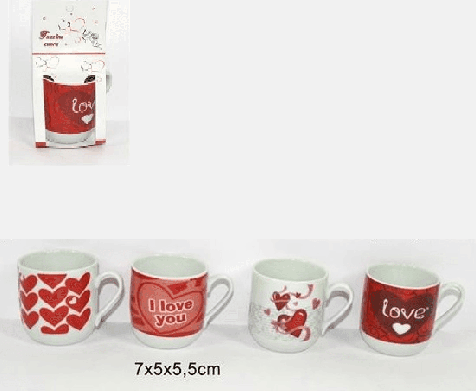 SET 2 PEZZI TAZZINE TAZZINA CAFFE' CON CUORI IDEA REGALO SAN VALENTINO 7X5X5.5CM - 4