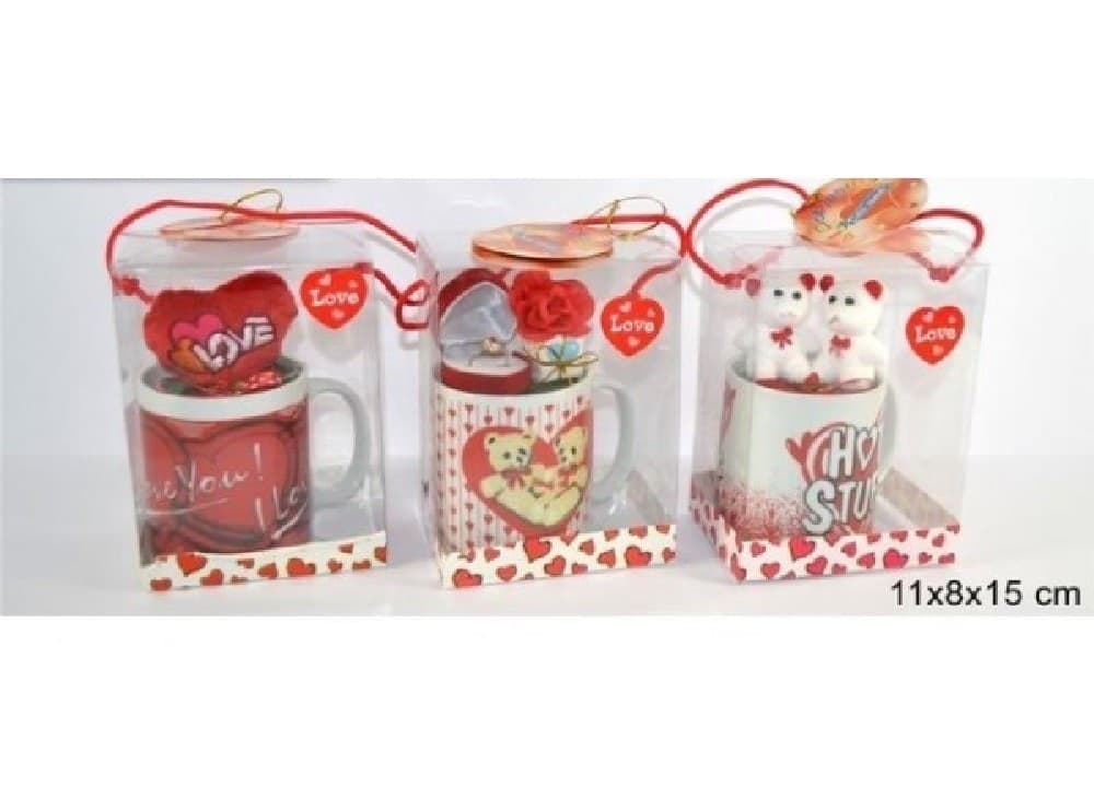 TAZZONE TAZZA CON IDEE REGALI SAN VALENTINO 11X8X15CM CONFEZIONE IN VARI MODELLI - 3