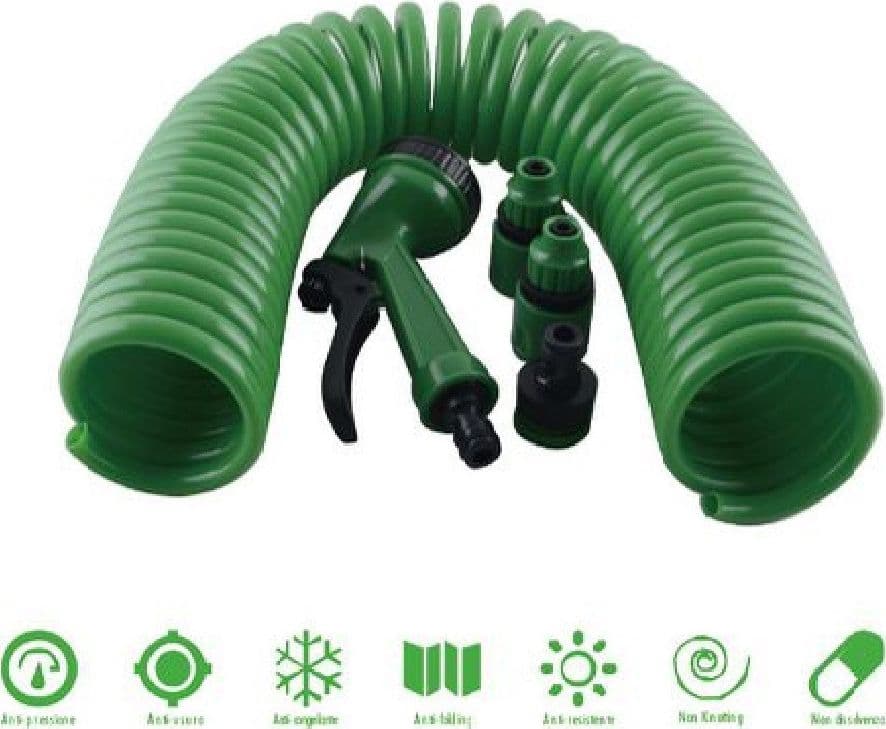 TUBO FLESSIBILE SPIRALE MOLLA 10 MT CON PISTOLA INNAFFIARE GIARDINO POMPA 57518 - 2