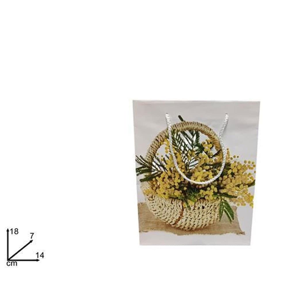 SET 4PZ BUSTE BUSTA REGALO MIMOSA 18x7x14CM BORSA IDEA REGALO FESTA DELLA DONNA - 2