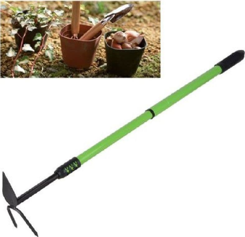 RASTRELLO A PUNTA CON BIDENTE MANICO ALLUNGABILE ATTREZZO GIARDINO 65.5-92CM 90074 - 2