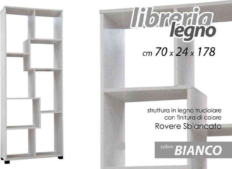 MOBILE MODERNO LIBRERIA SCAFFALE 8 SCOMPARTI IN LEGNO BIANCA 70X24X178CM 715648 - 4