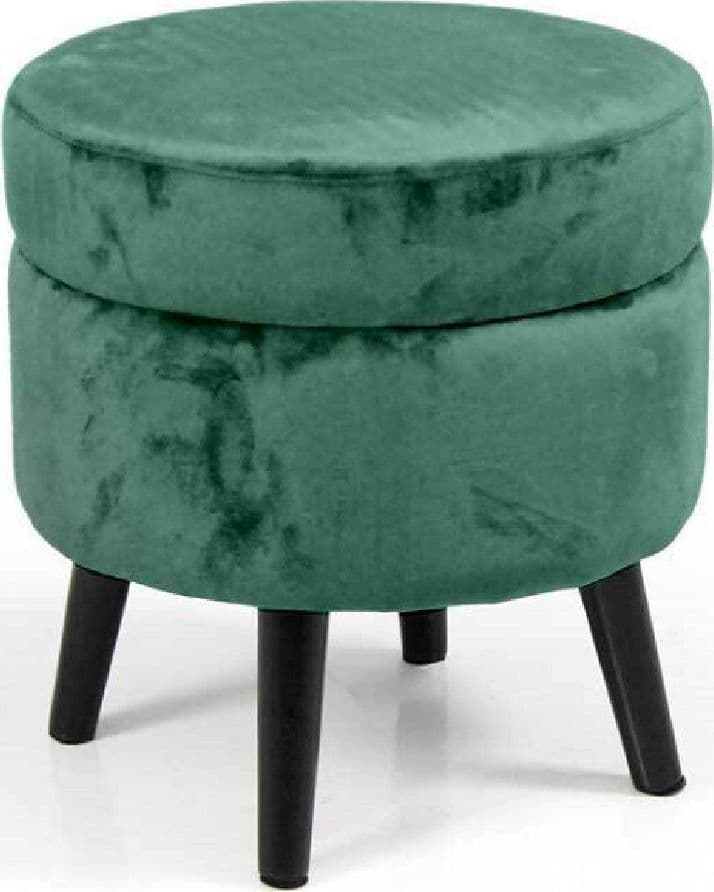 POUF CONTENITORE POGGIAPIEDI SGABELLO POUFF VELLUTO LEGNO VERDE 40X37CM 801709 - 2