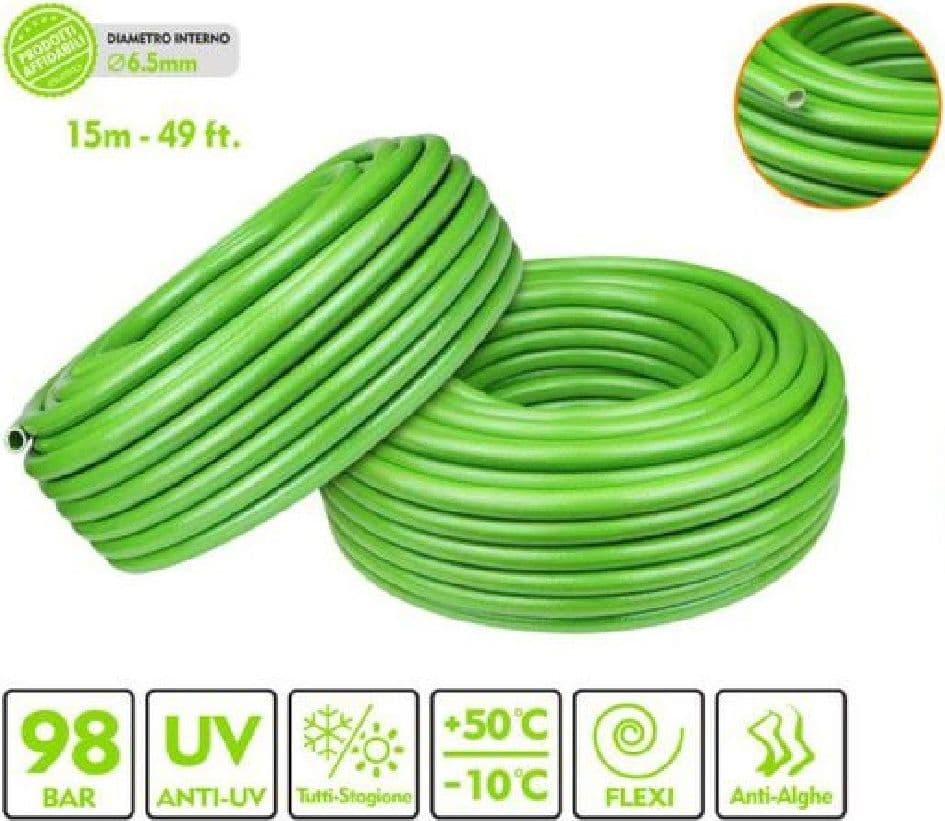 TUBO PER GIARDINO IRRIGAZIONE IN PVC VERDE POMPA ACQUA 15 MT 49FT Ø 6.5MM 57512 - 2