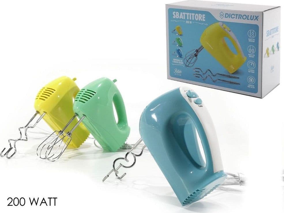 SBATTITORE ELETTRICO FRULLATORE 200 W 5 VELOCITA’ CON TURBO FRUSTE 3 COLORI ASS. - 2