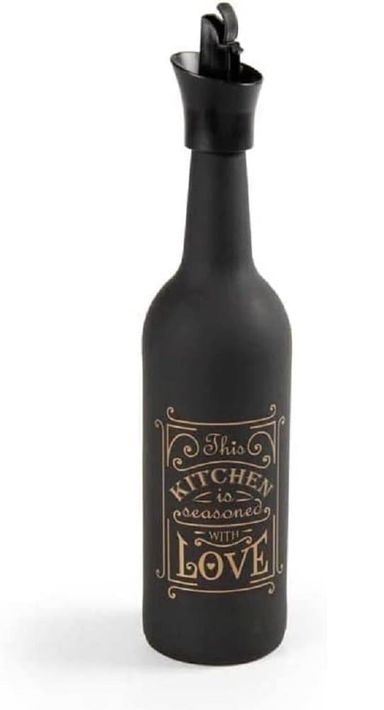 OLIERA BOTTIGLIA VETRO SATINATO NERO TAPPO DOSATORE 750 ML 31 CM DECORATA 833397 - 2