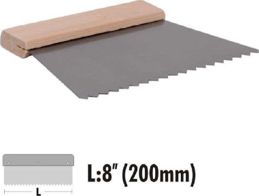 SPATOLA DENTATA RASCHIETTO TRAPEZOIDALE ACCIAIO IMPUGNATURA LEGNO 8″ 20CM 90454 - 2