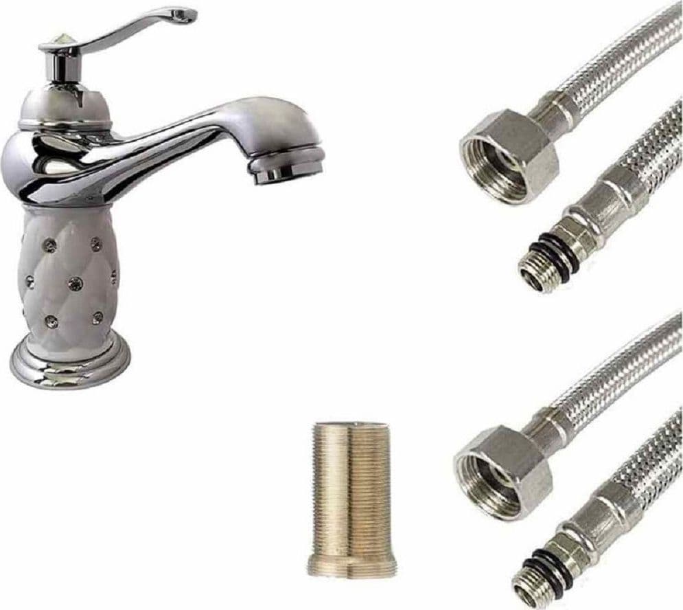 RUBINETTO LAVABO BRILLANTINI MISCELATORE BAGNO MONOFORO ARGENTO 52155 CANNA BASSA - 3