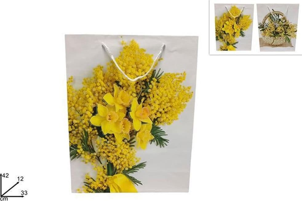 SET 2PZ BUSTE BUSTA REGALO MIMOSA 42x12x33CM BORSA IDEA REGALO FESTA DELLA DONNA - 2