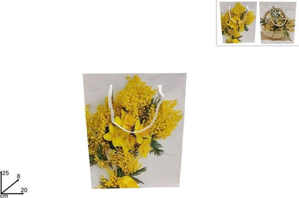 SET 3PZ BUSTE BUSTA REGALO MIMOSA 25x8x20CM BORSA IDEA REGALO FESTA DELLA DONNA - 2